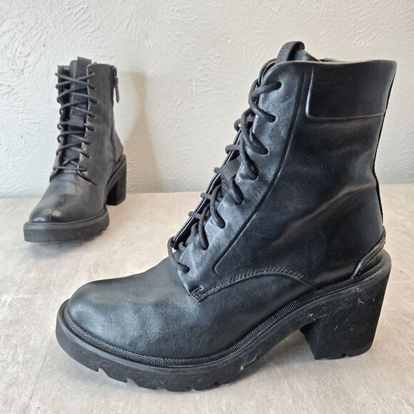 Frye Combat Boots Leather Black Grunge Lace Up Chunky Platform Hiker Bootie Sz 8 - Picture 1 of 12